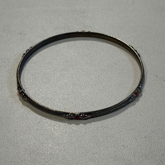 Vintage Bangle Bracelet Silver Tone with Red and Gold Tone Crystal Accents - Picture 4 of 4